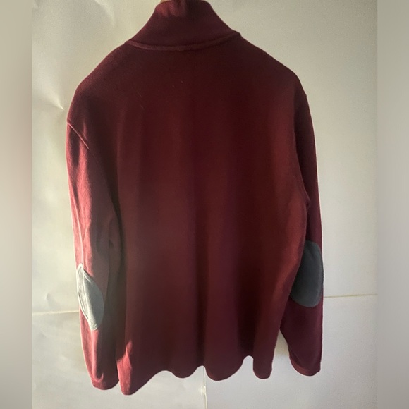 Burgundy half zip knit sweater with gray elbow patches - Picture 3 of 4